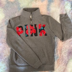 pink brand sweater, with half zipper